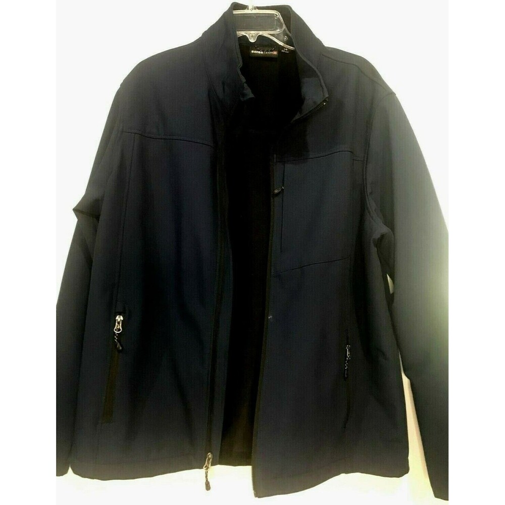 Swiss Tech Softshell Zip Jacket Fleece Lined Mock Neck Navy Blue Men's L
